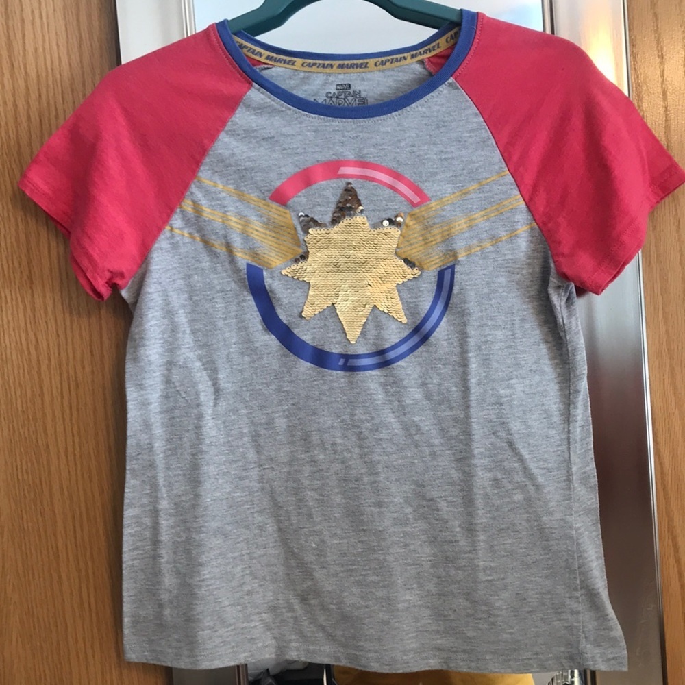 Captain Marvel size. XXL (youth) with bling short sleeve tee shirt